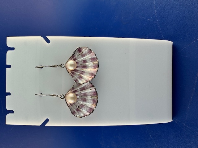 Pink shell and pearl earrings sterling silver and enamel