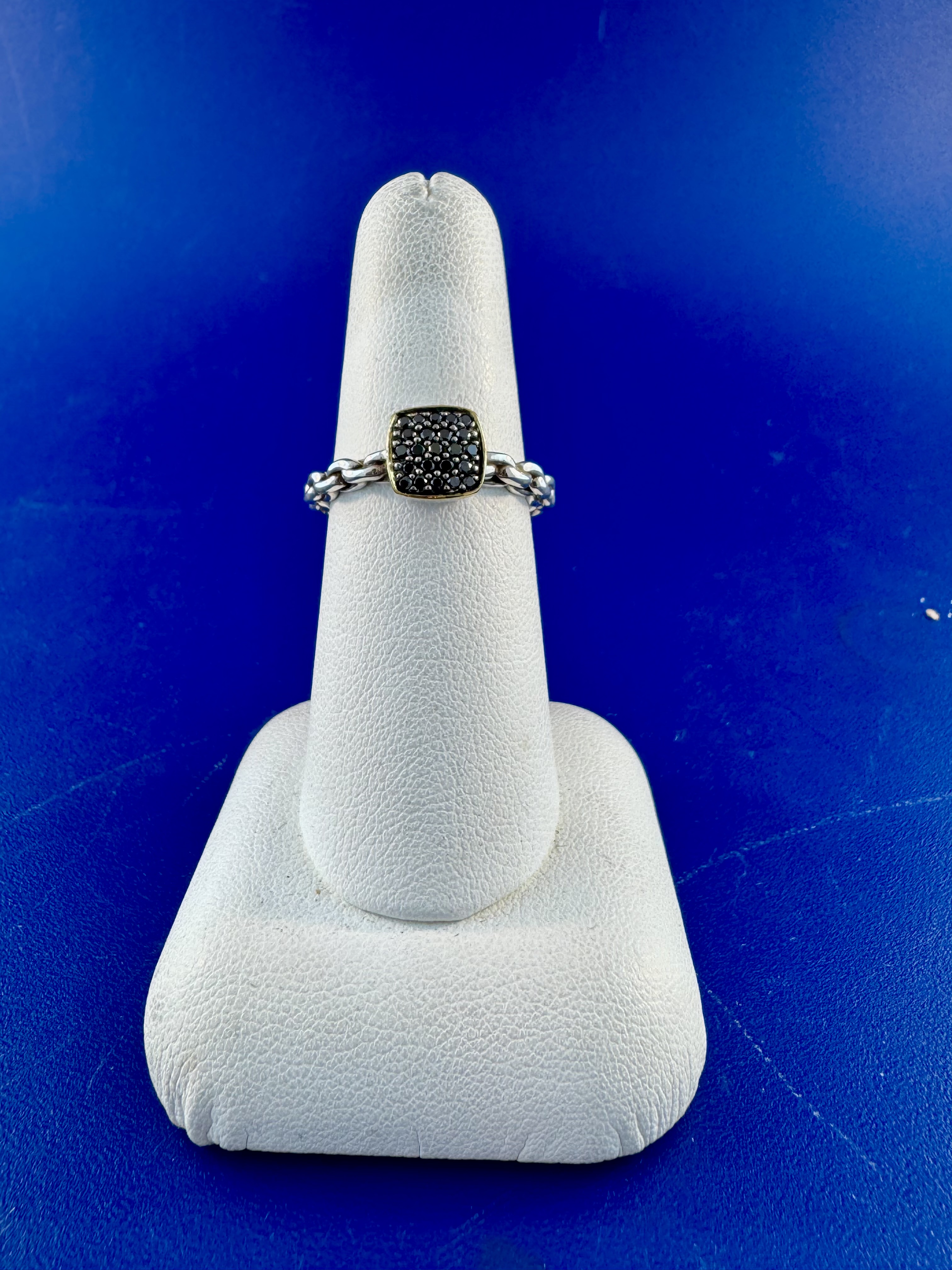 Sterling silver and 18 kt black diamond ring