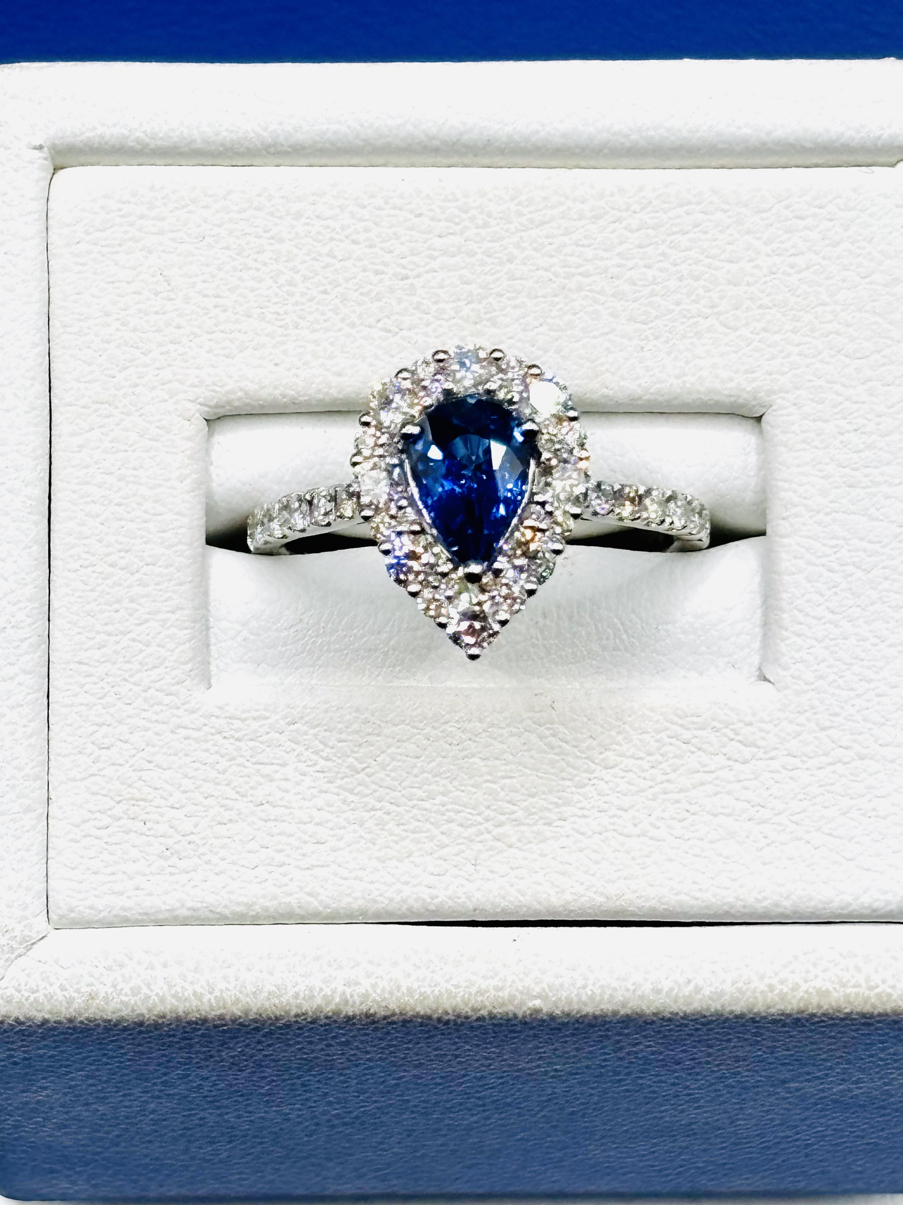 Pear Shape Sapphire & Diamond Halo Ring