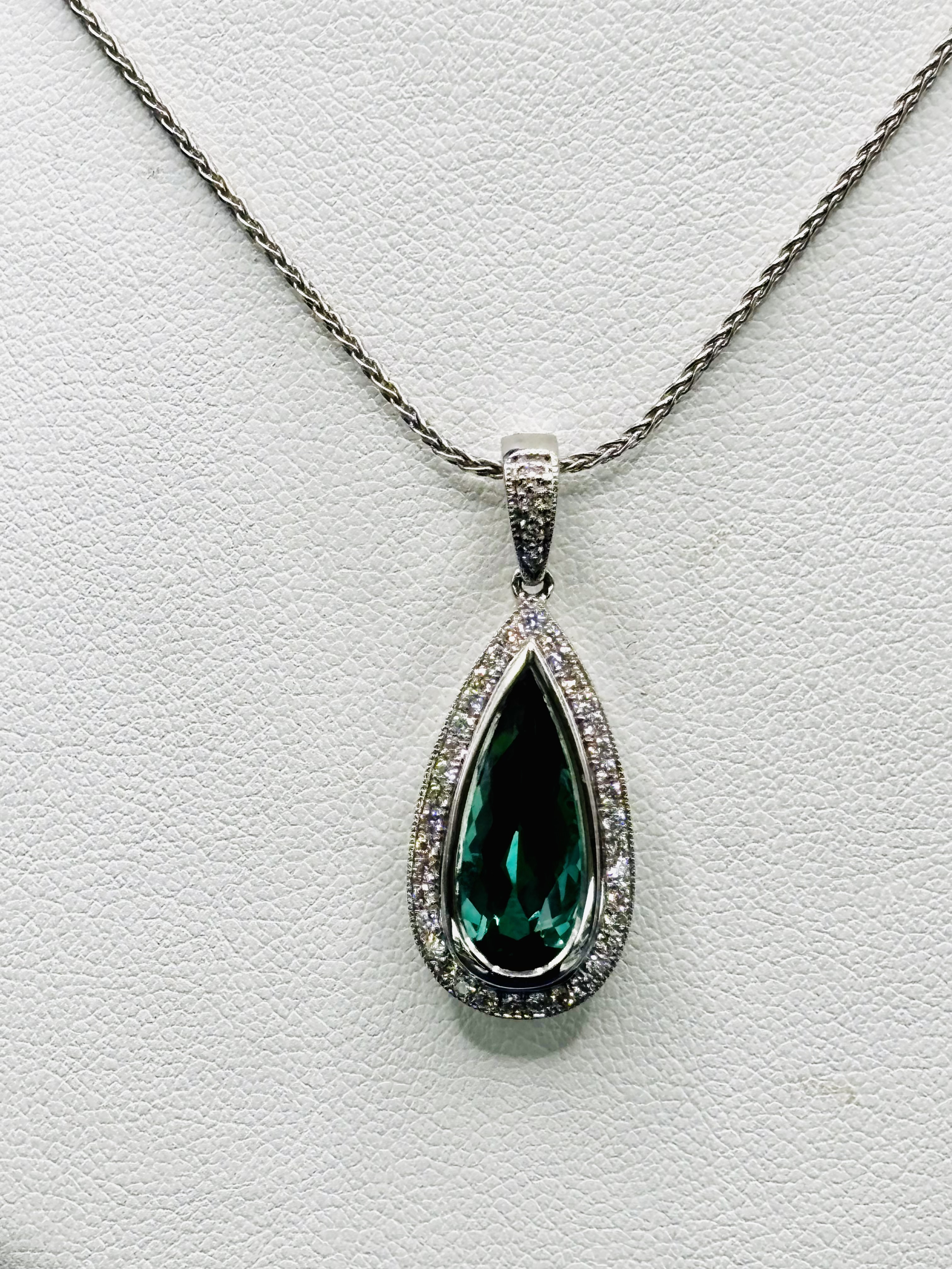 Chrome Tourmaline & Diamond Pendant with Chain