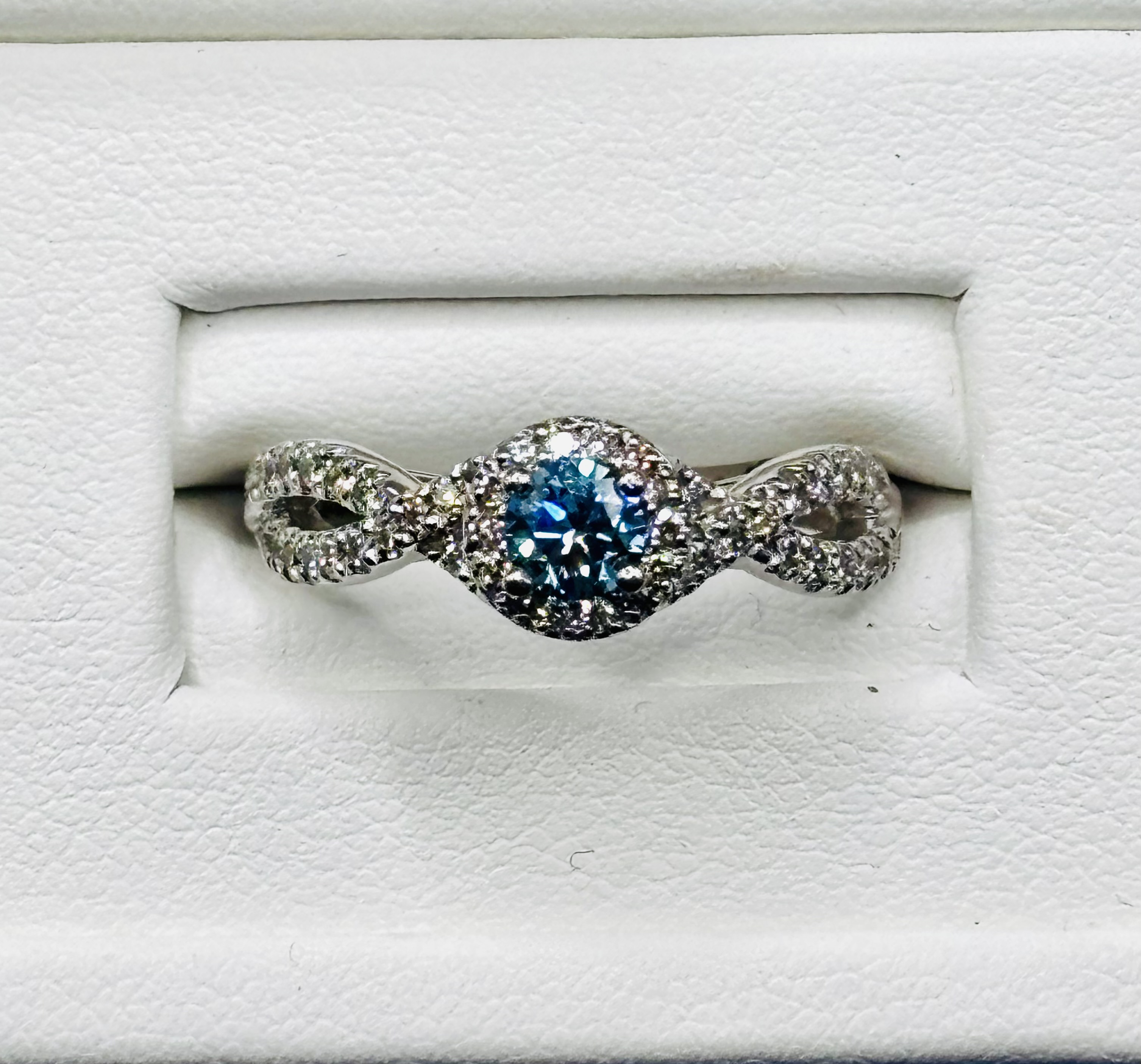 Fancy Vivid Blue Diamond Twisted Halo Ring