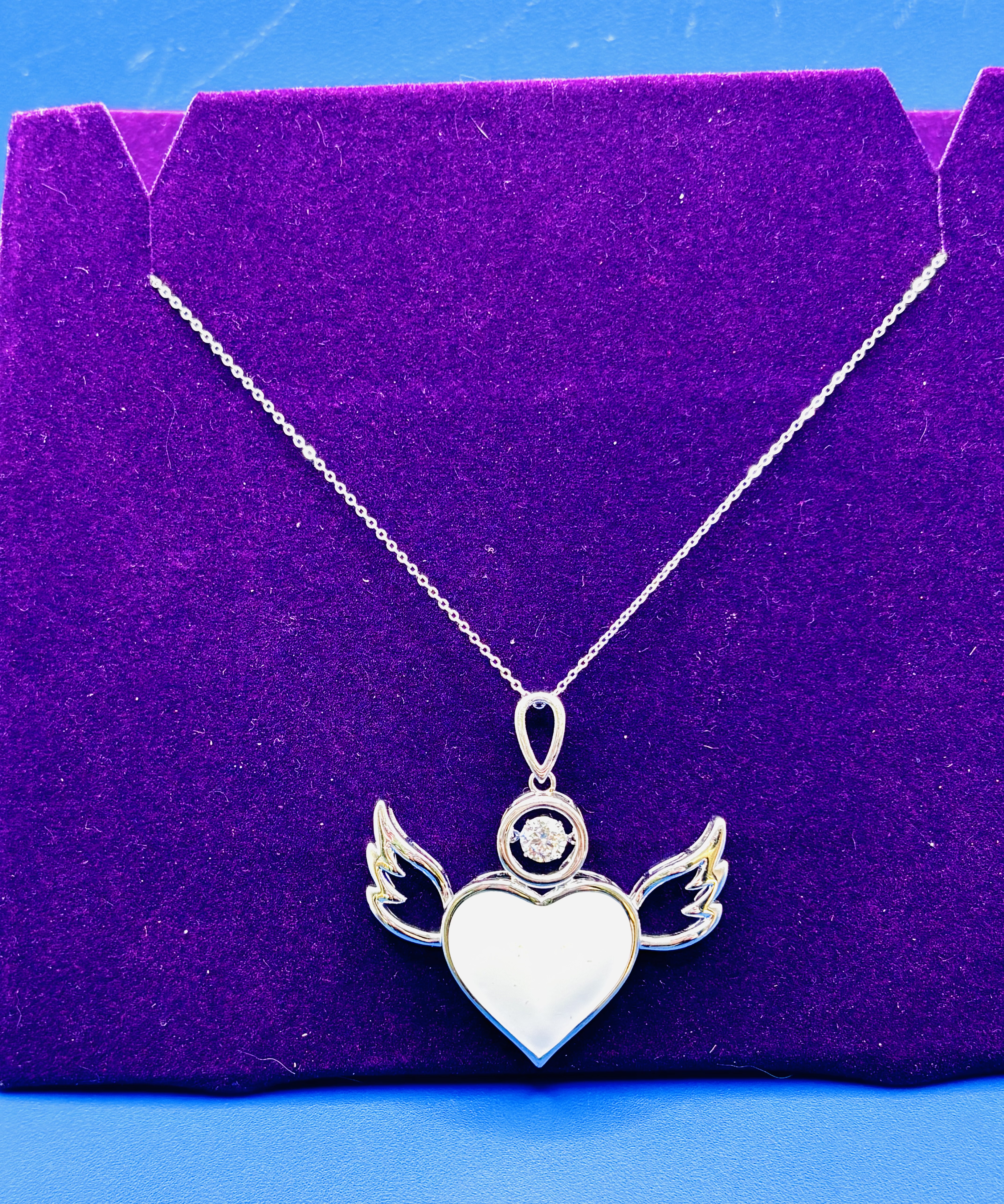 Angel Wings Enameled Heart Pendant