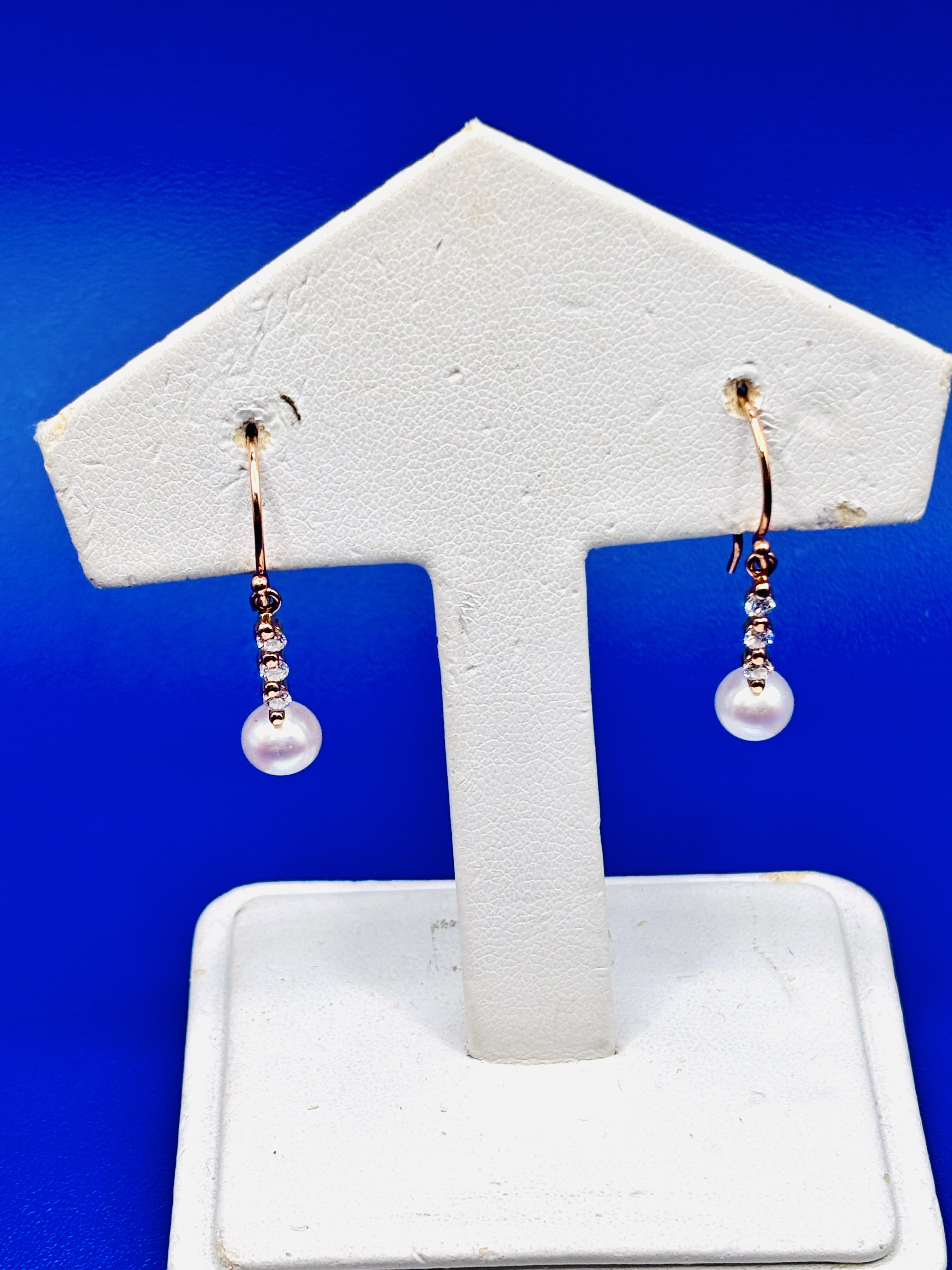 Rose Gold Pearl & Diamond Dangles