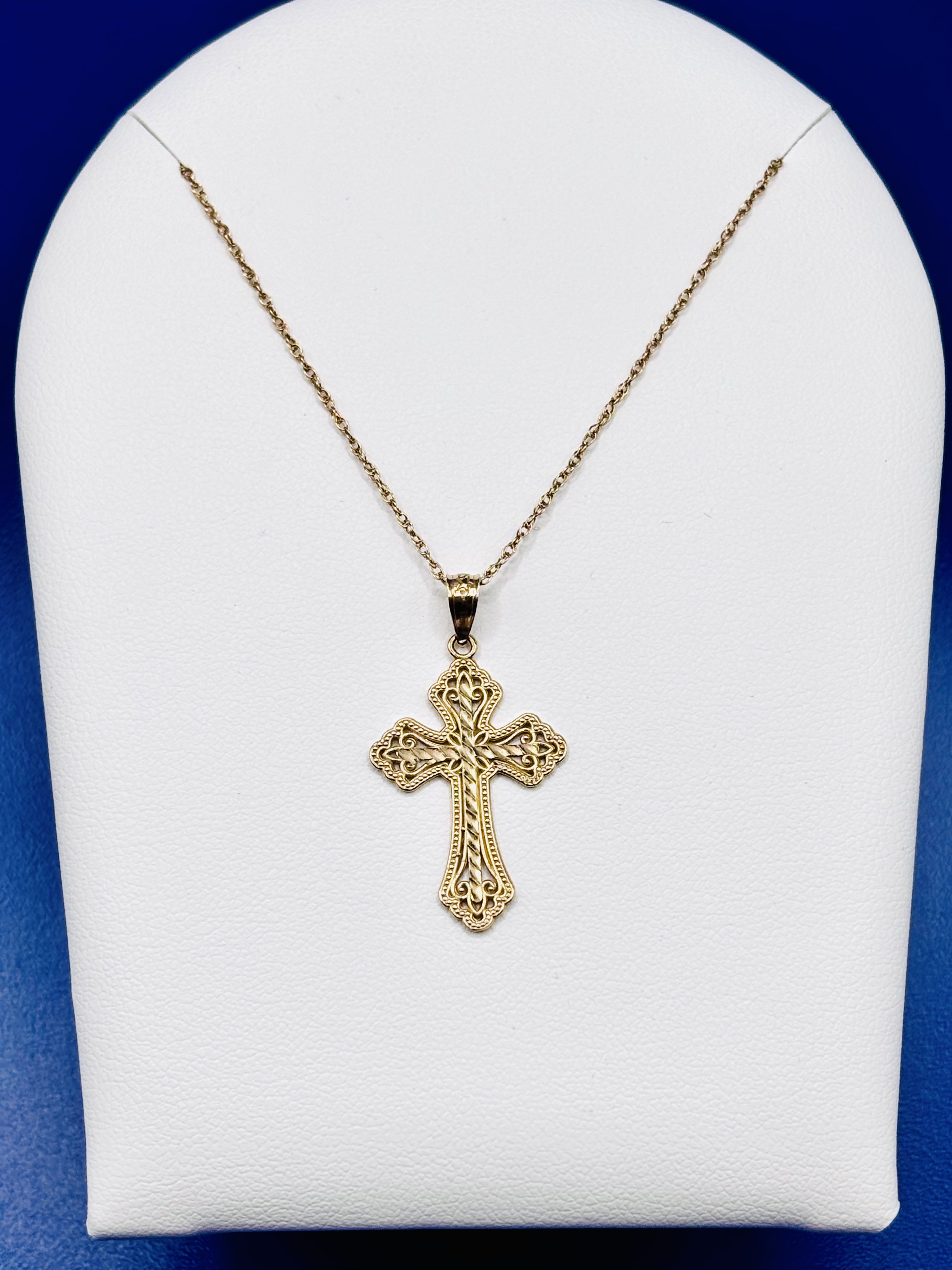 16 Inch Yellow Gold Ropa Chain With 14kt Yellow Gold Filigree Cross