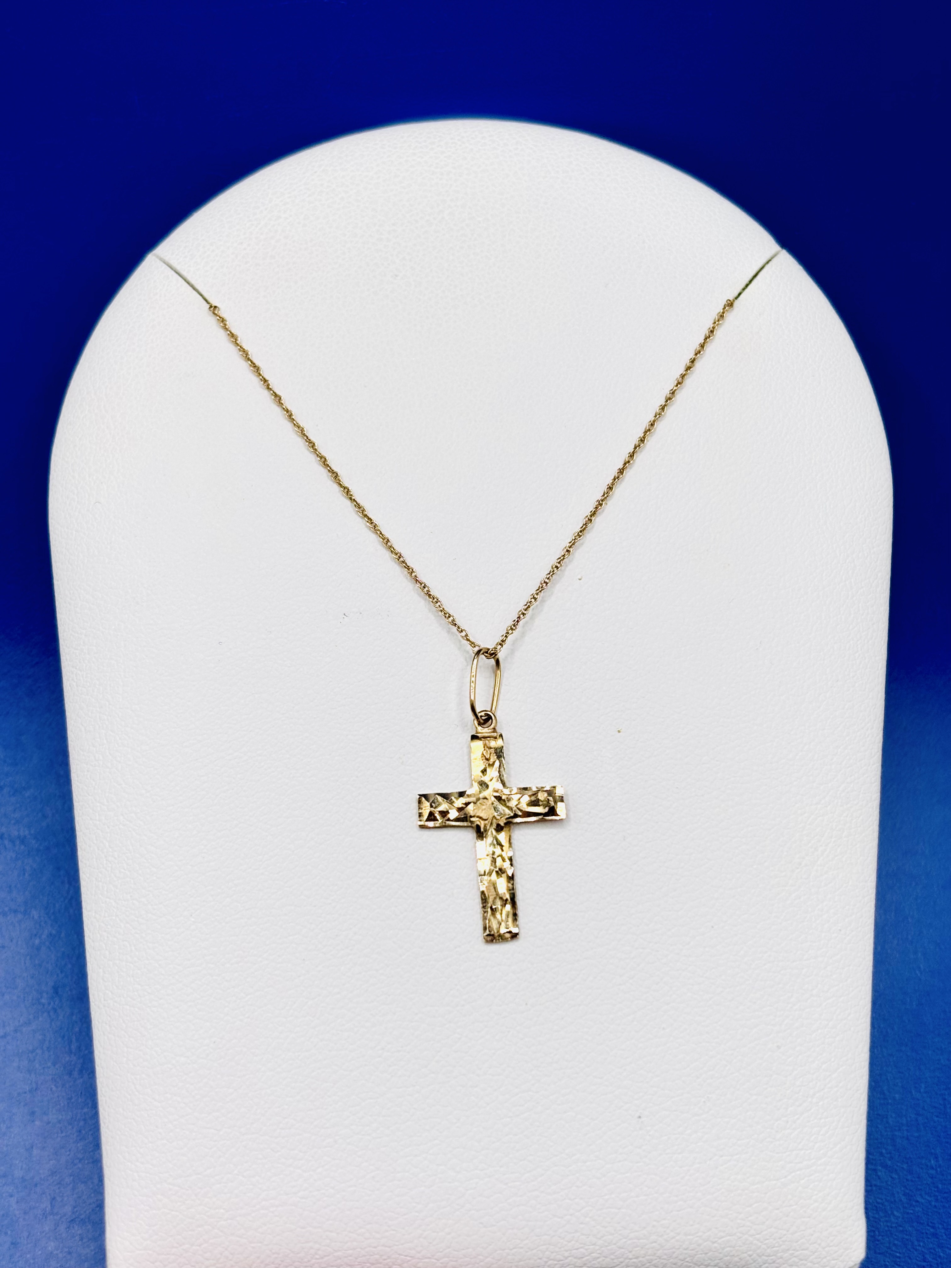 14kt Yellow Gold 18inch Ropa Chain With Diamond Cut Cross